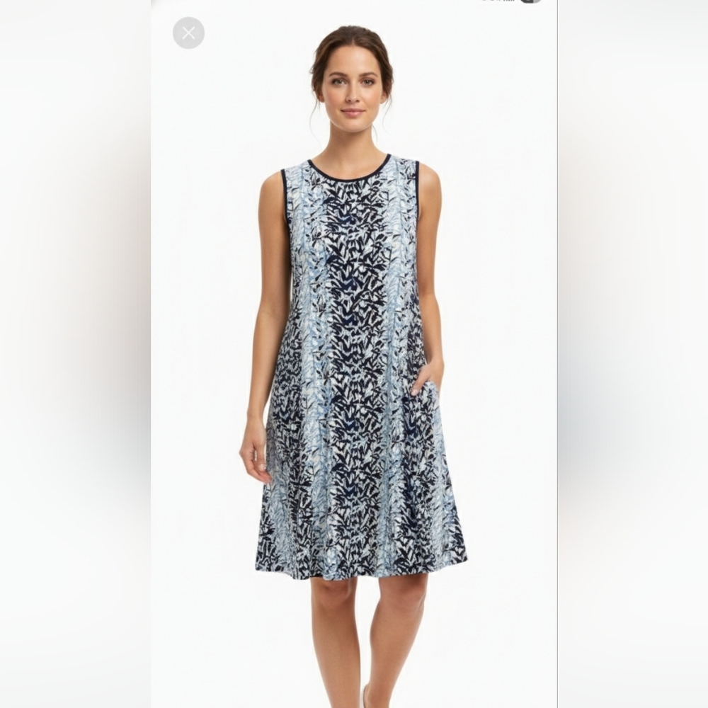 Gabby Style Dress Sleeveless Blue White Summer Casual Festival Floral 16W